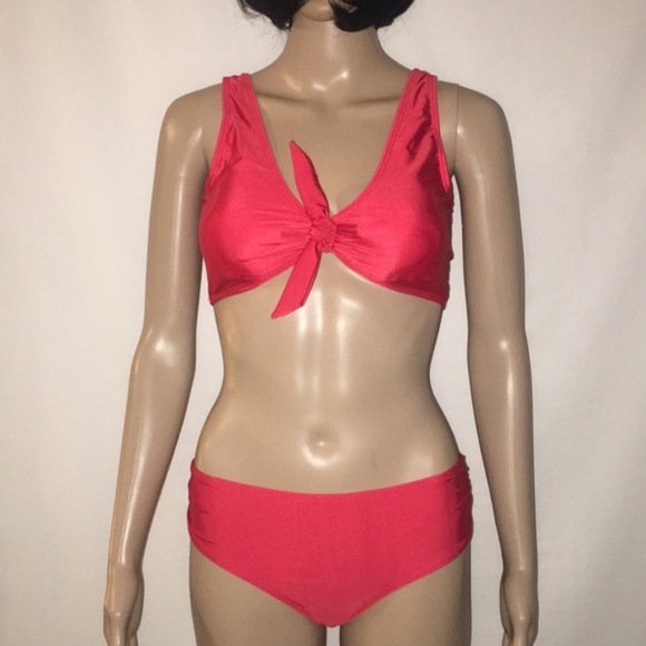 LAST ONE! New Women’s Red High Waisted Solid Bandage Bikini 👙 - Picture 3 of 12